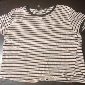 Light pink , black and white striped shirt